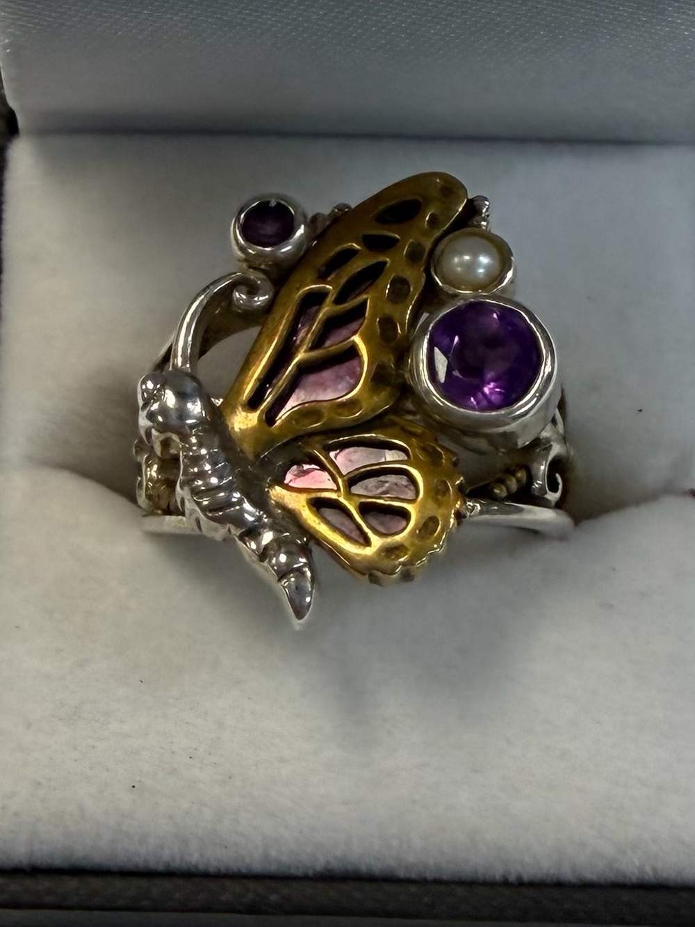 Echo of the Dreamer Sterling/Bronze Amethyst Butterfly Ring
